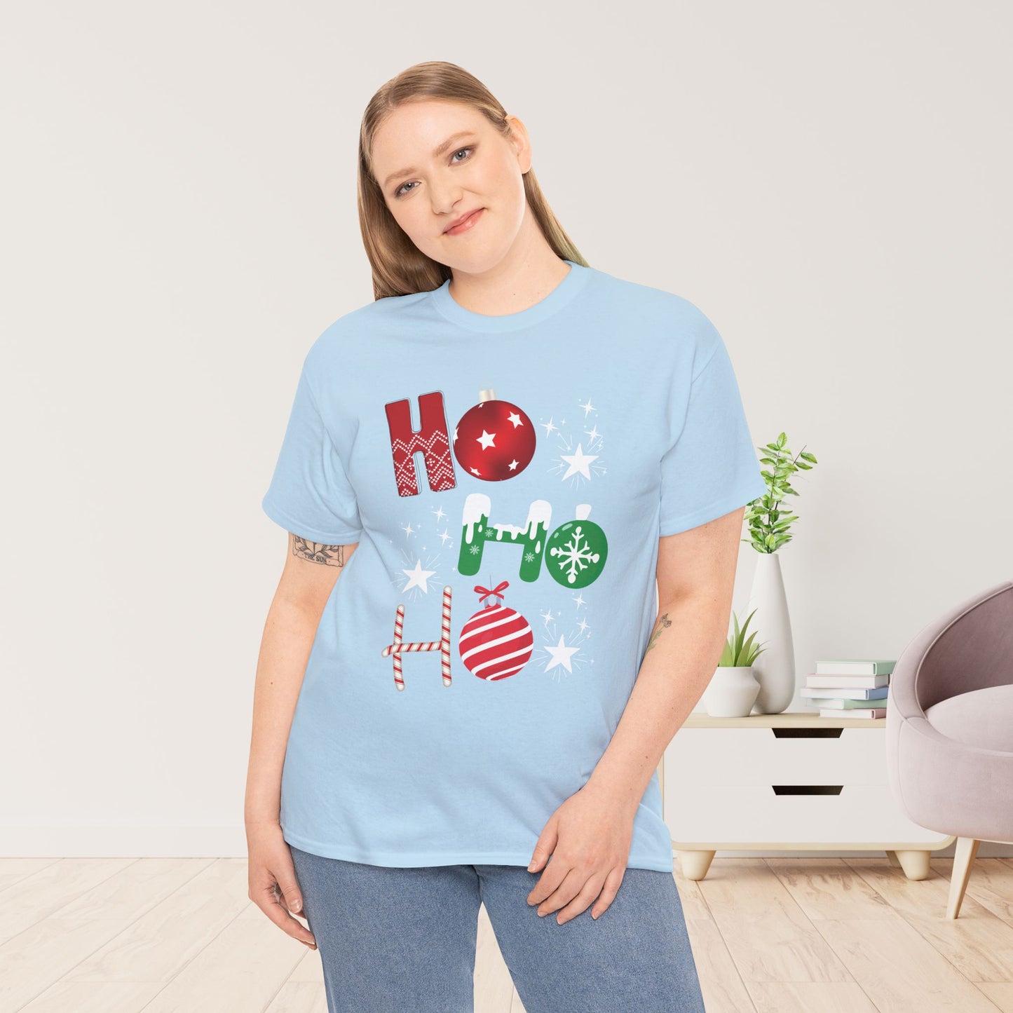 Ho Ho Ho Christmas Shirt - Matching Family Christmas Heavy Cotton Tee