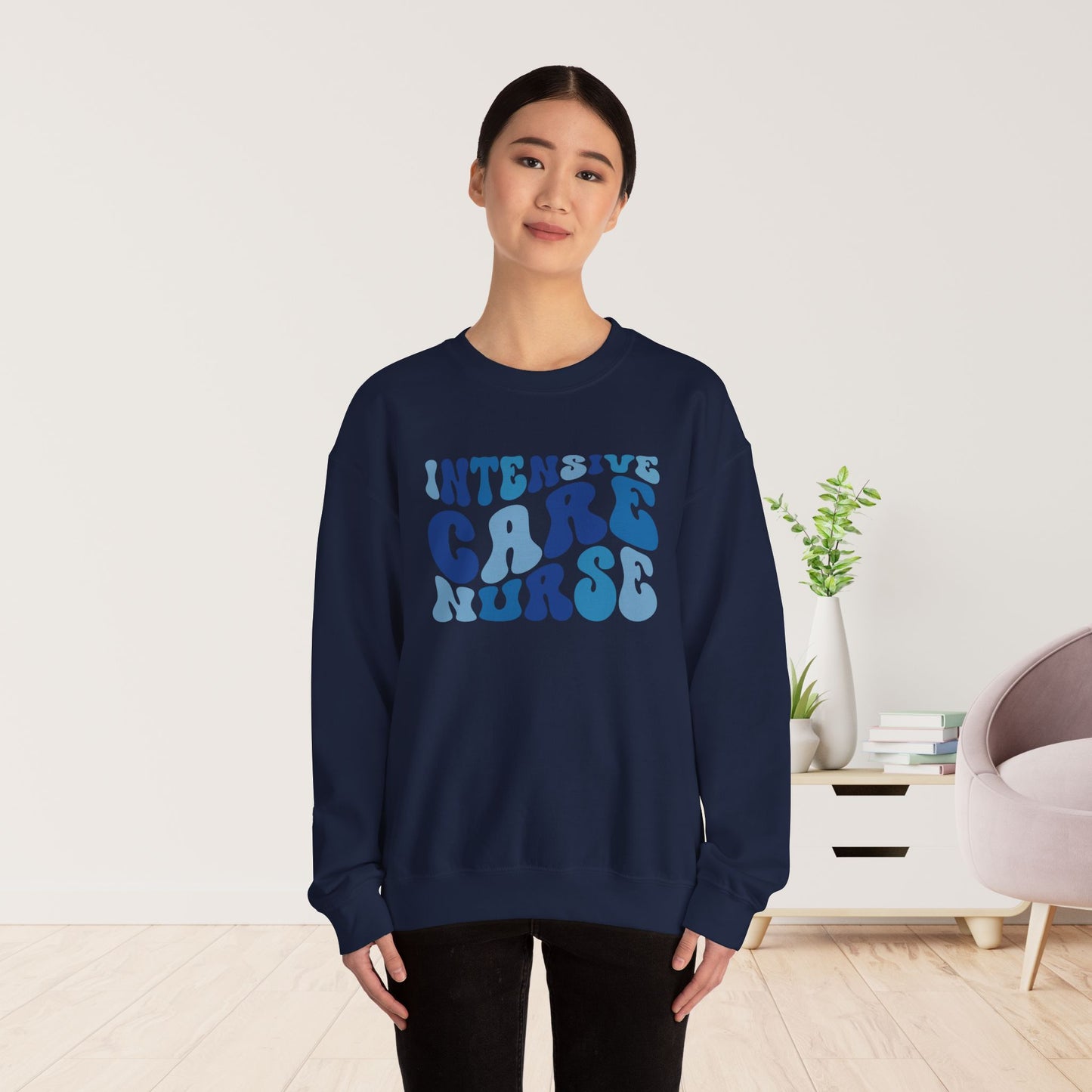 Groovy Blue ICU Nurse Crewneck Sweatshirt