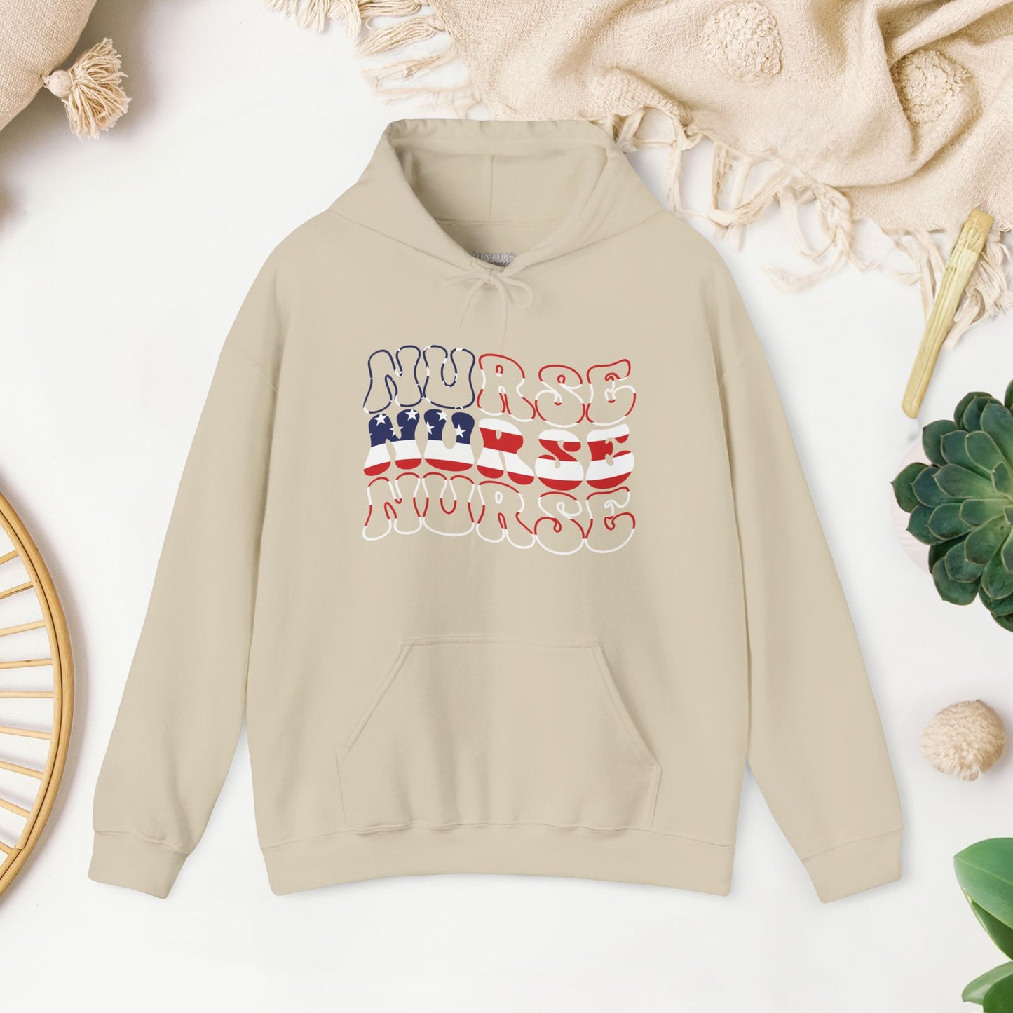 Groovy Patriotic Nurse Hoodie - 4th of July Nurse Hoodie