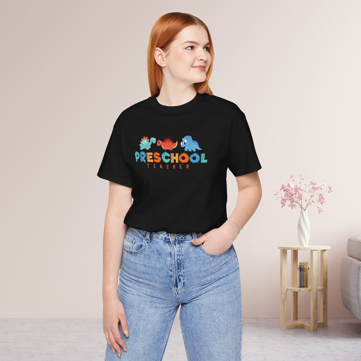 Preschool Teacher Soft Cotton Tee with Dinosaurs