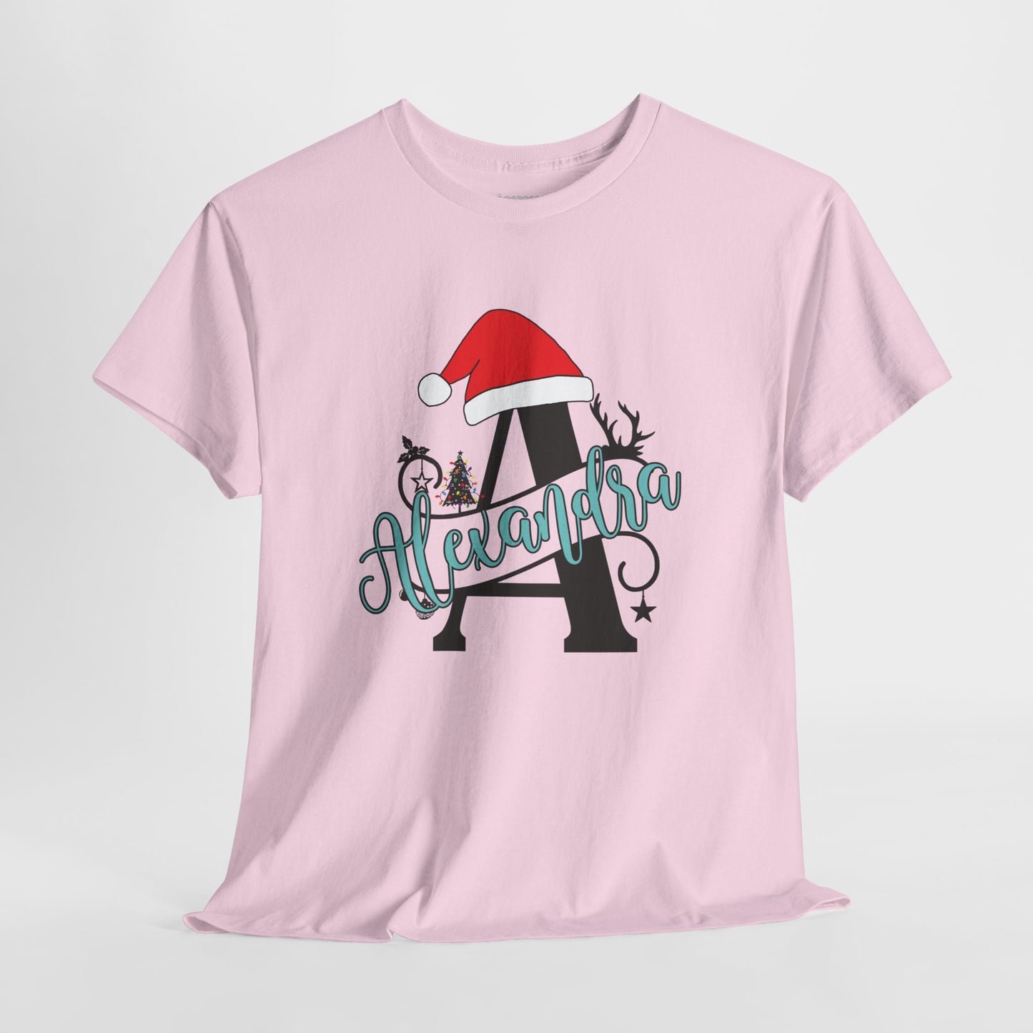 Personalized Christmas Monogram Heavy Cotton Tee with First Name - Custom Christmas Gifts