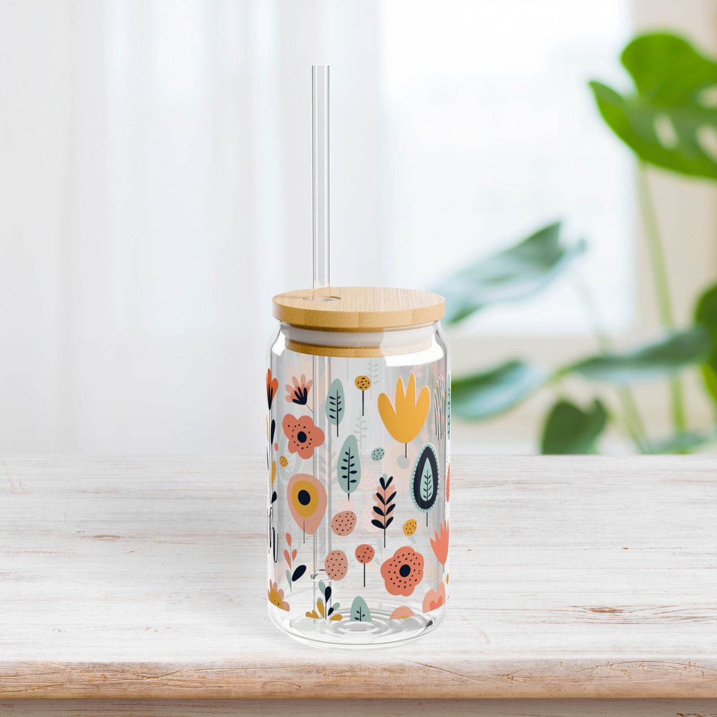 Boho Personalized Floral Sipper Glass with First Name - Custom Name Gifts A-Z