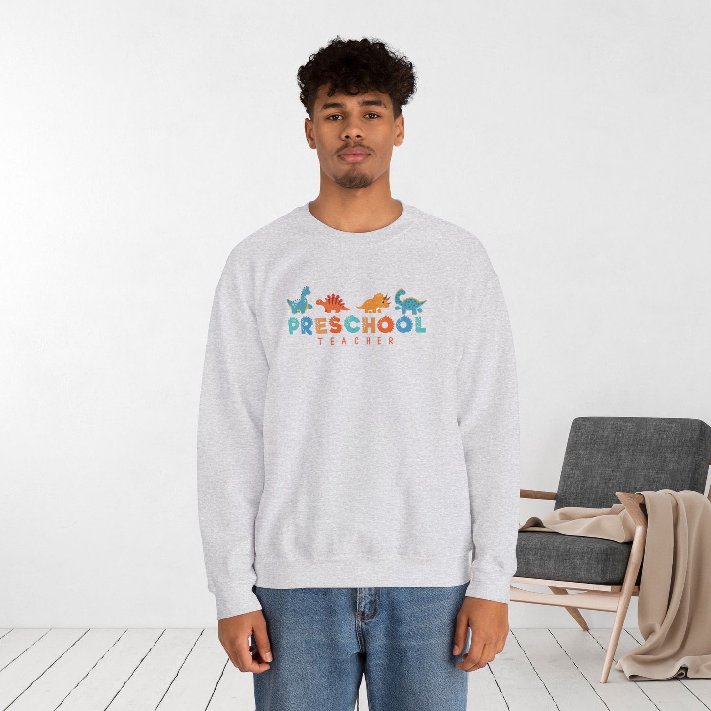 Preschool Teacher Sweatshirt with Cute Dinosaurs