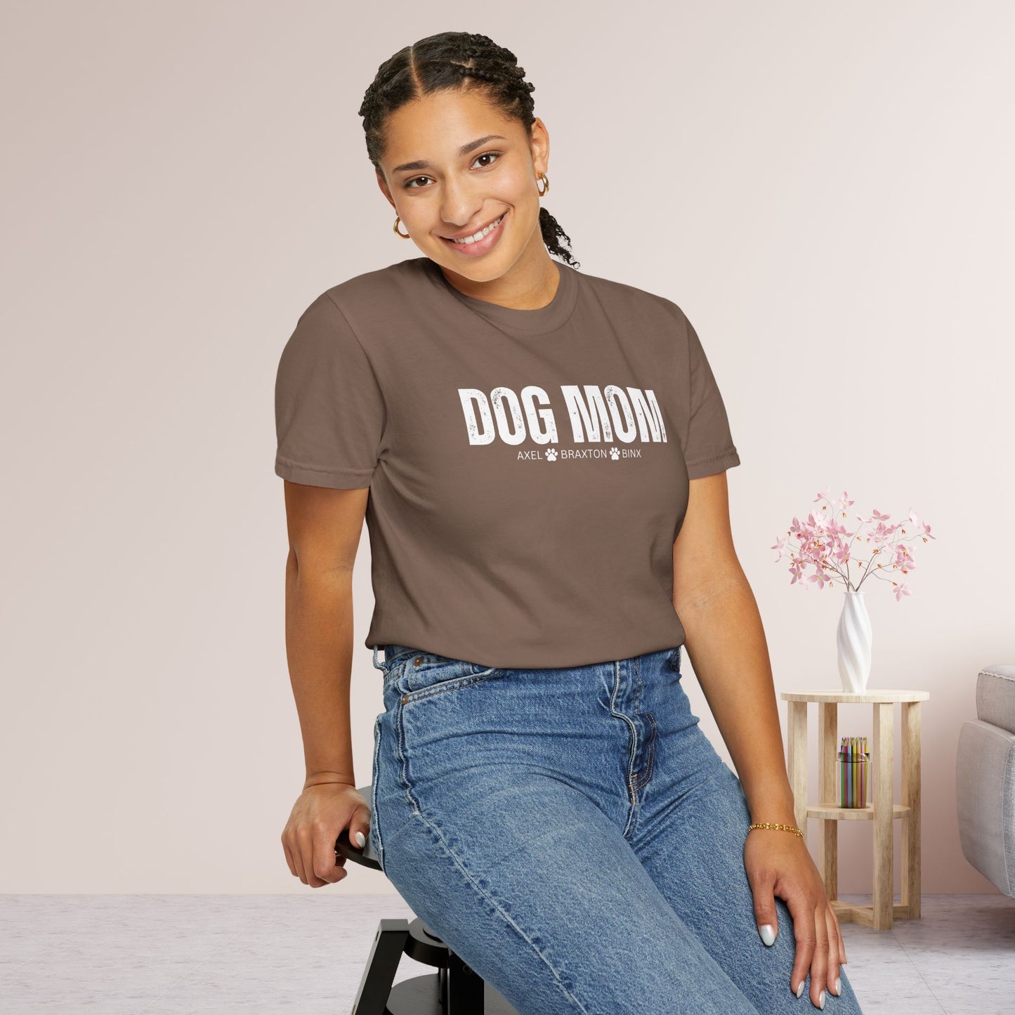 Custom Dog Mom Comfort Colors Shirt with Dogs Name - Personalized Dog Lover Gift