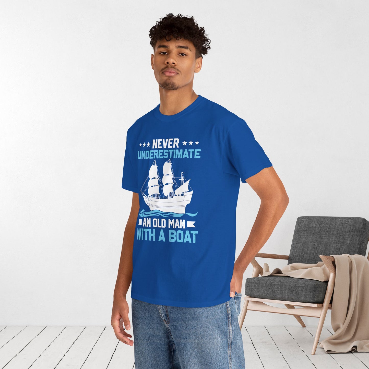 Old Man with a Boat T-Shirt - Funny Sailing Heavy Cotton Tee