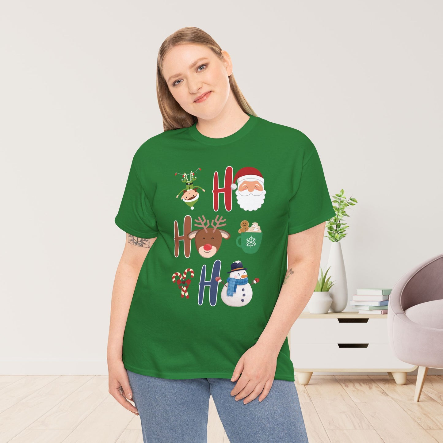 Ho Ho Ho Christmas Shirt - Matching Family Christmas  Heavy Cotton Tee