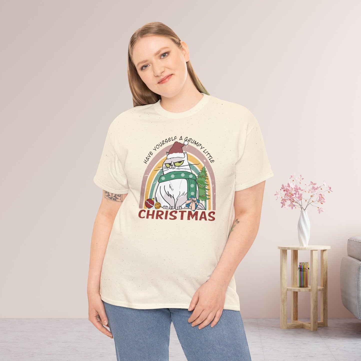 Have Yourself A Grumpy Little Christmas Funny Cat Christmas Heavy Cotton Tee - Cat Lovers Christmas Gift