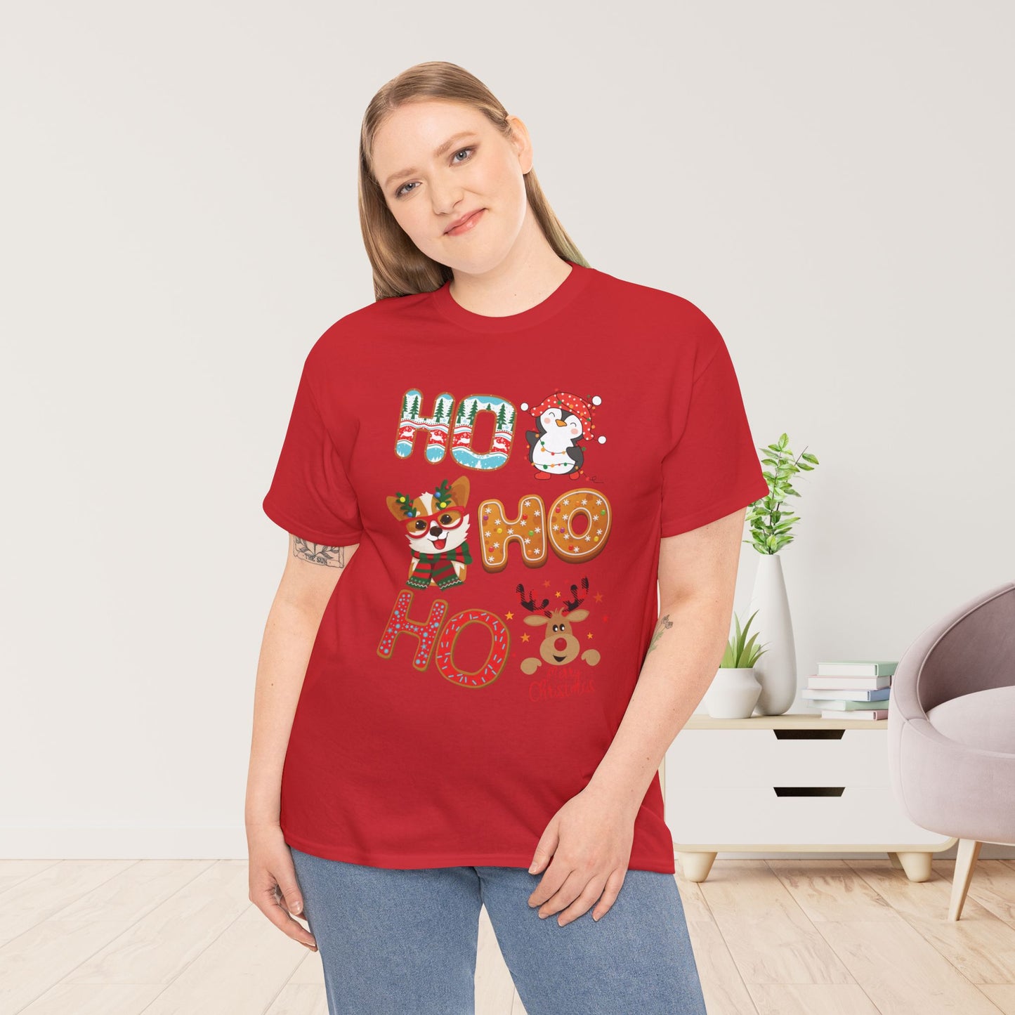 Ho Ho Ho Christmas Shirt - Matching Family Christmas Heavy Cotton Tee