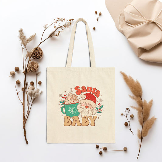 Santa Baby Retro Christmas Canvas Tote Bag - Best Christmas Gift