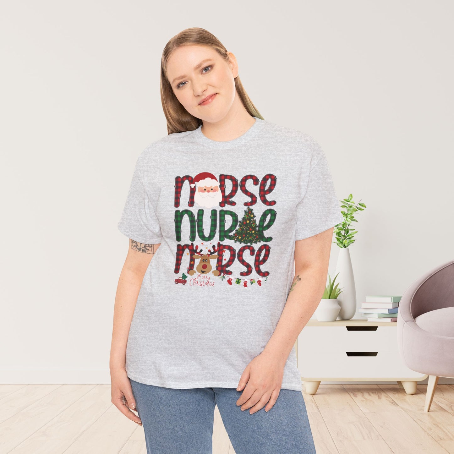 Plaid Christmas Nurse Heavy Cotton Tee