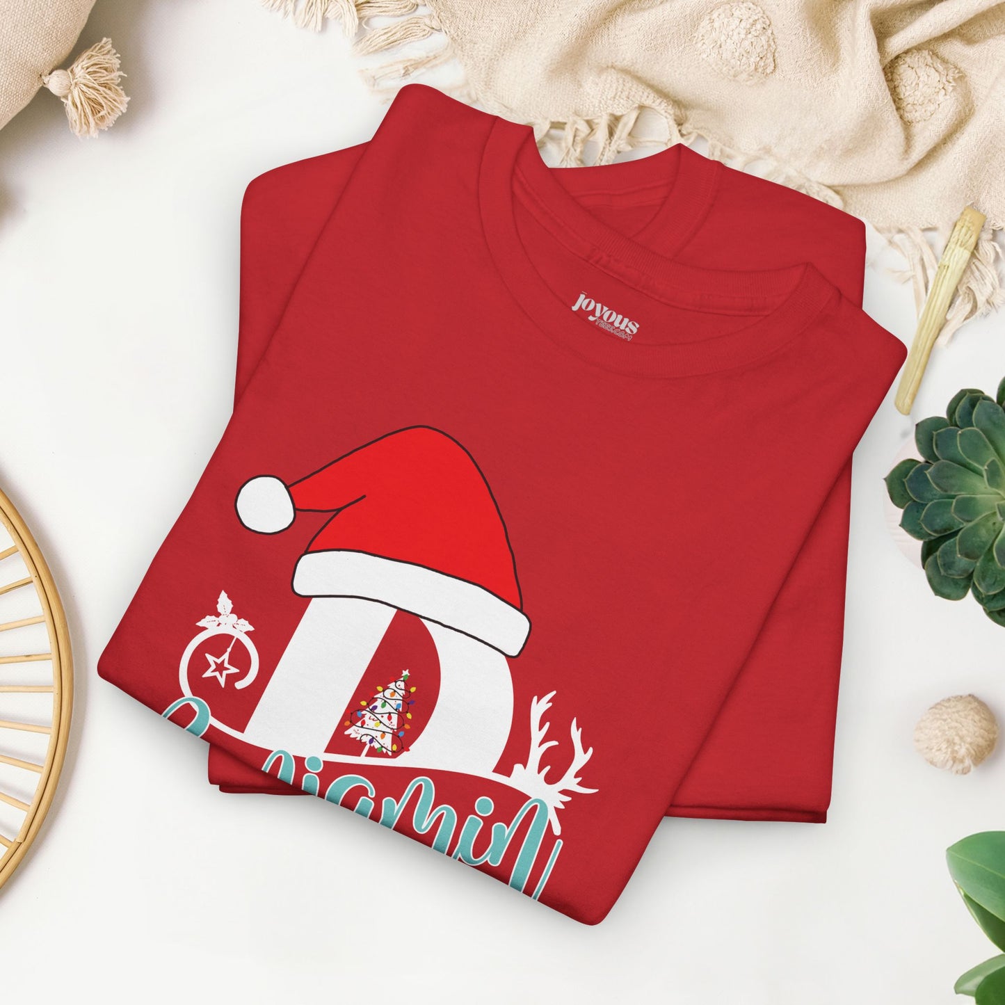 Personalized Christmas Monogram Heavy Cotton Tee with First Name - Custom Christmas Gifts