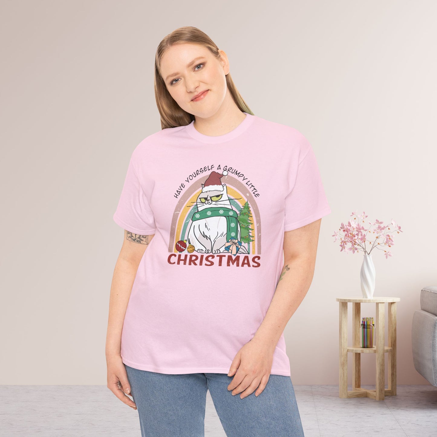 Have Yourself A Grumpy Little Christmas Funny Cat Christmas Heavy Cotton Tee - Cat Lovers Christmas Gift