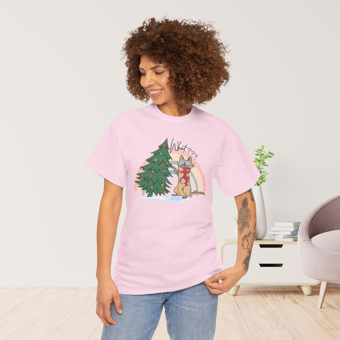 What??? Funny Cat Christmas Heavy Cotton Tee - Cat Lovers Christmas Gift