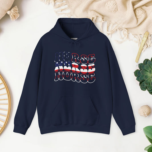 Groovy Patriotic Nurse Hoodie - 4th of July Nurse Hoodie