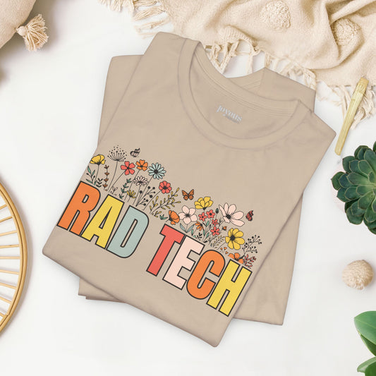 Rad Tech Soft Cotton Tee with Spring Flowers for Radiology Technician