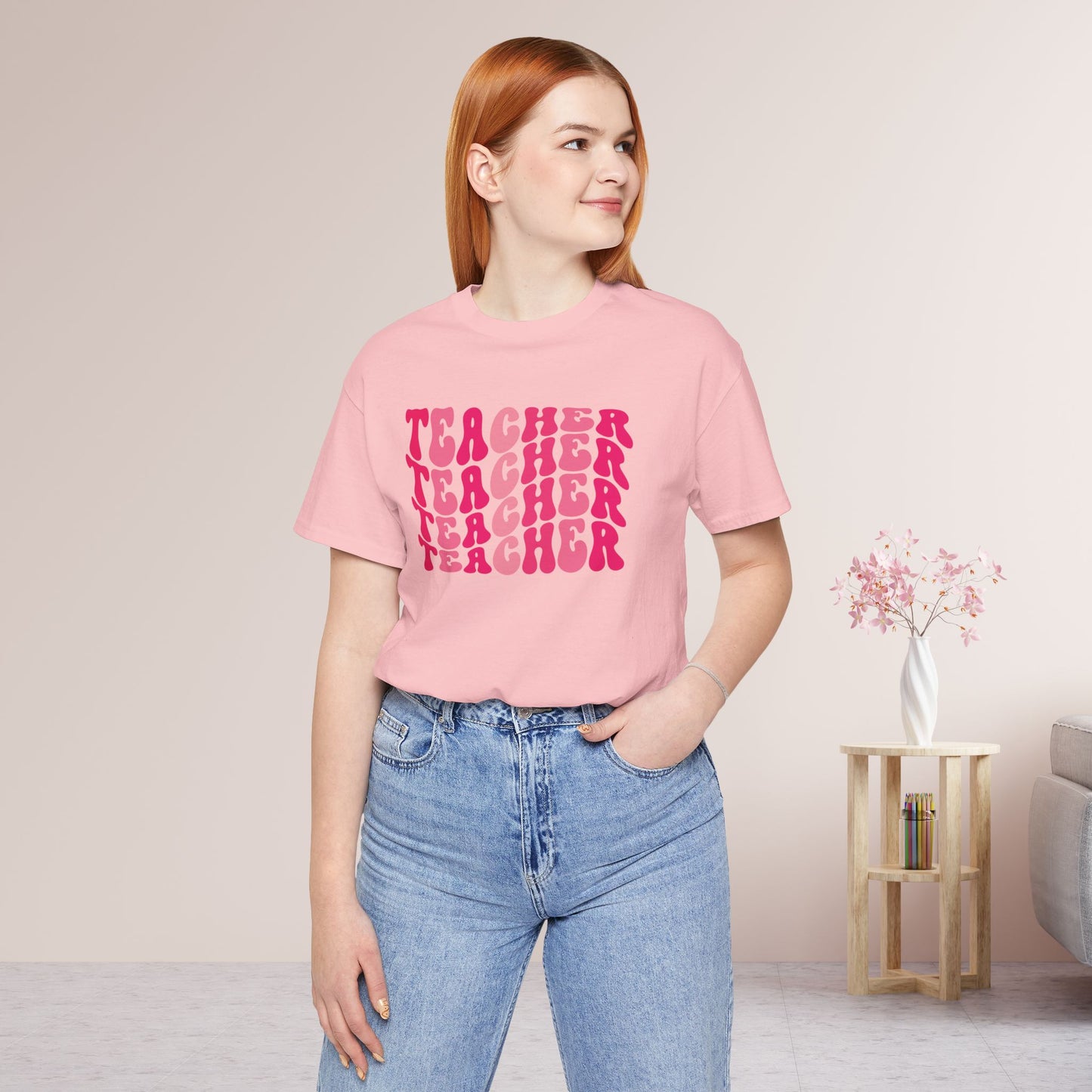 Groovy Pink Teacher Soft Cotton Tee for School Teachers