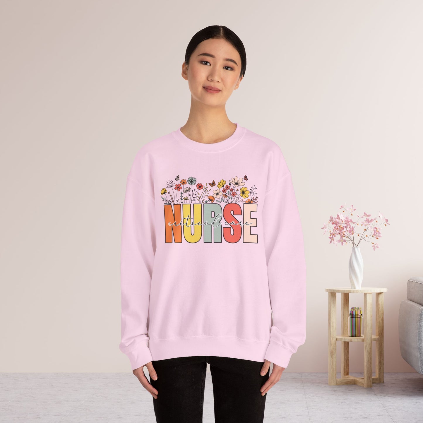 Critical Care Nurse Sweatshirt with Spring Flowers for CCN Nurse