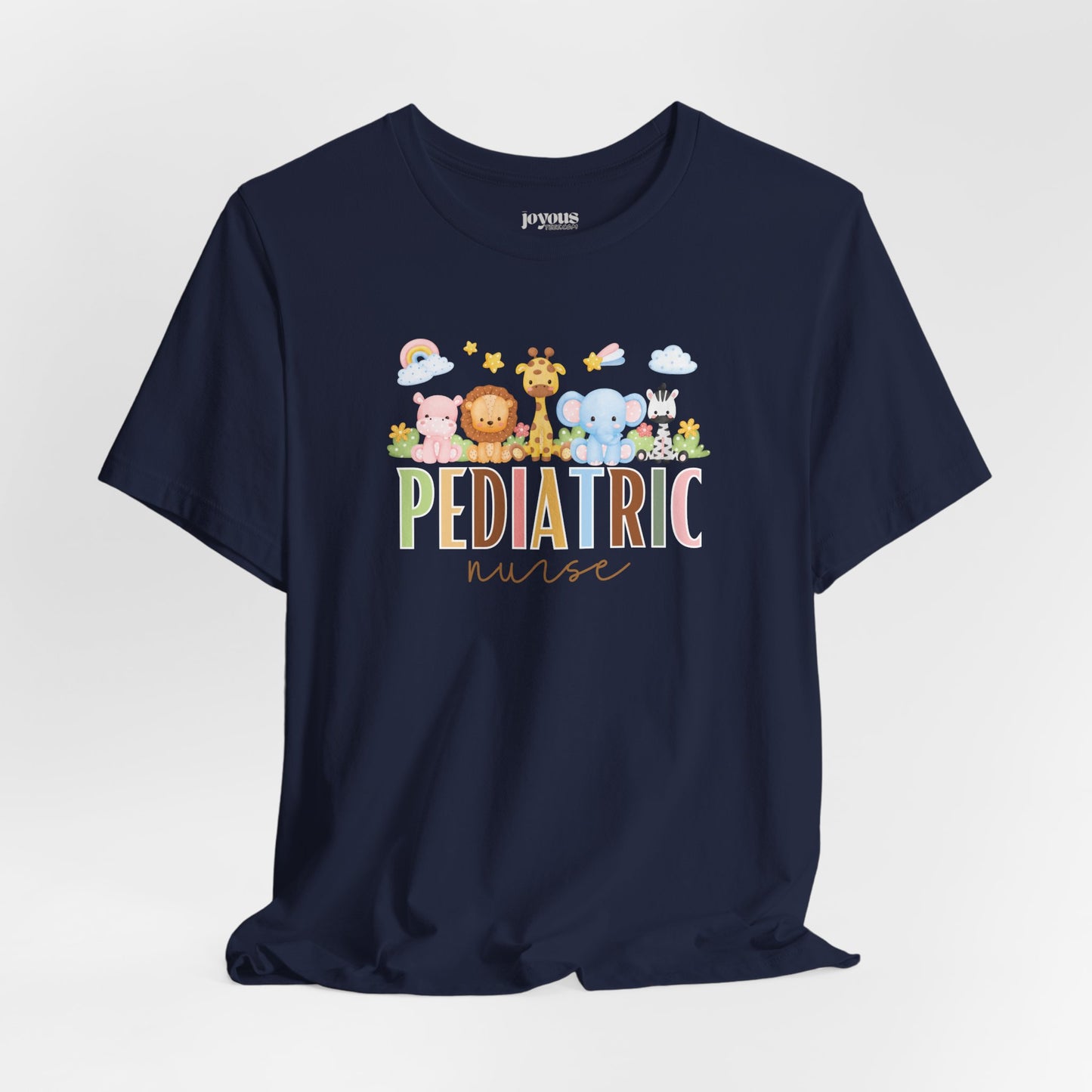 Cute Pediatric Nurse Soft Cotton Tee with Safari Animals for PEDS Nurse