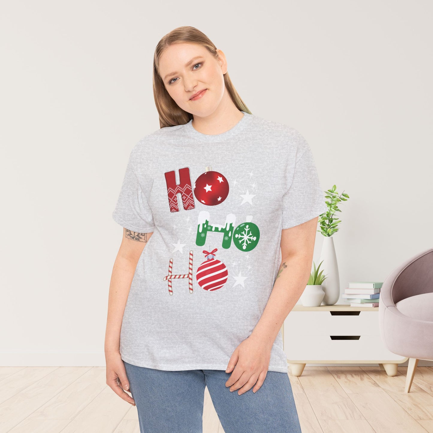 Ho Ho Ho Christmas Shirt - Matching Family Christmas Heavy Cotton Tee