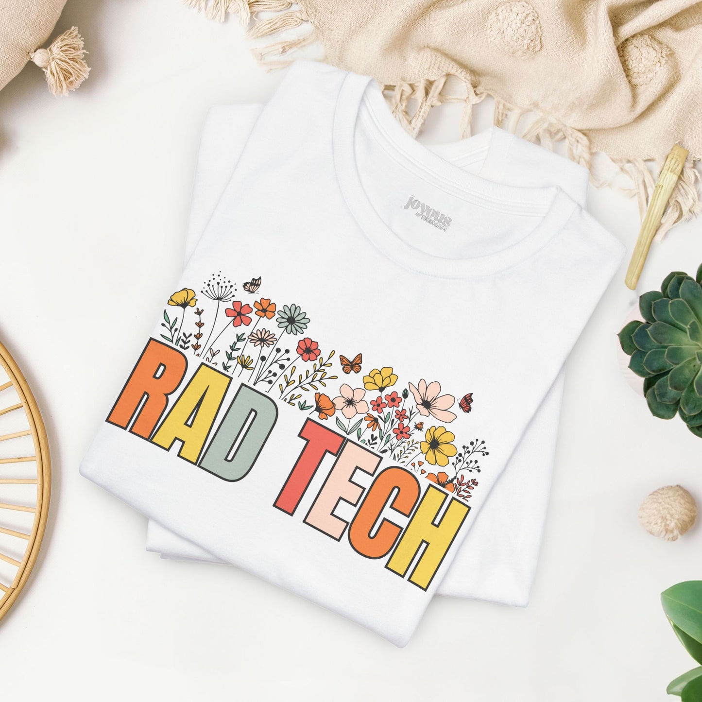 Rad Tech Soft Cotton Tee with Spring Flowers for Radiology Technician