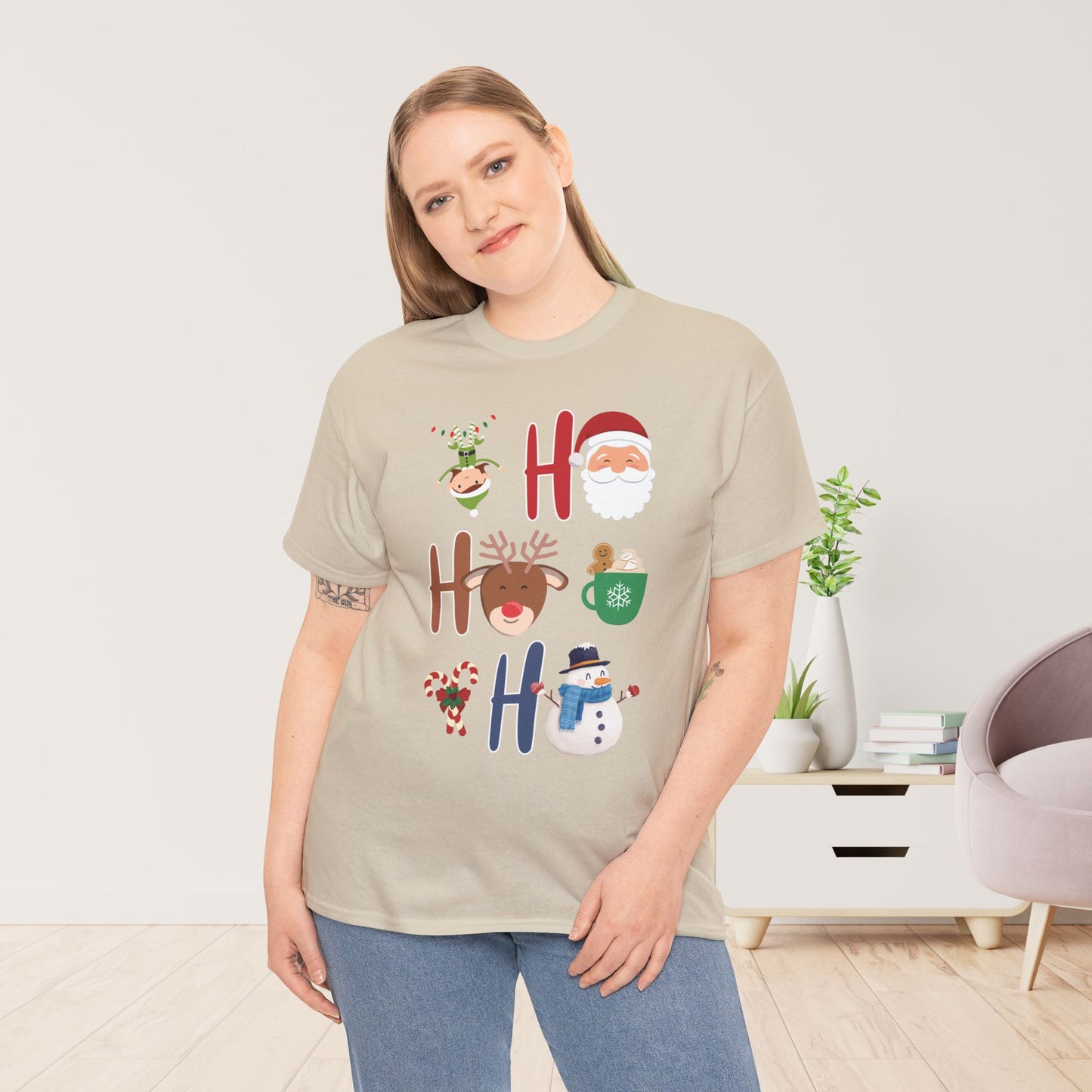 Ho Ho Ho Christmas Shirt - Matching Family Christmas  Heavy Cotton Tee