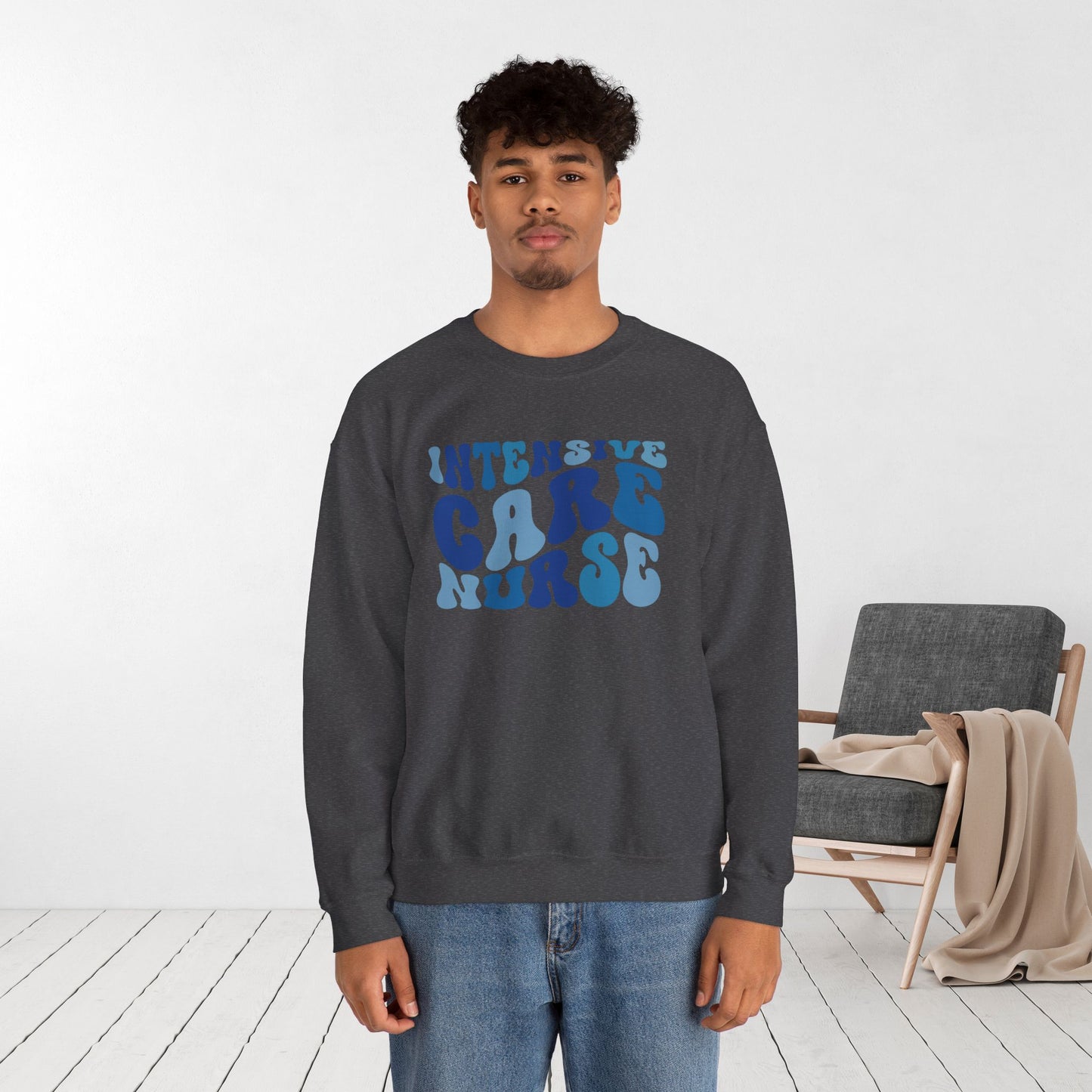 Groovy Blue ICU Nurse Crewneck Sweatshirt