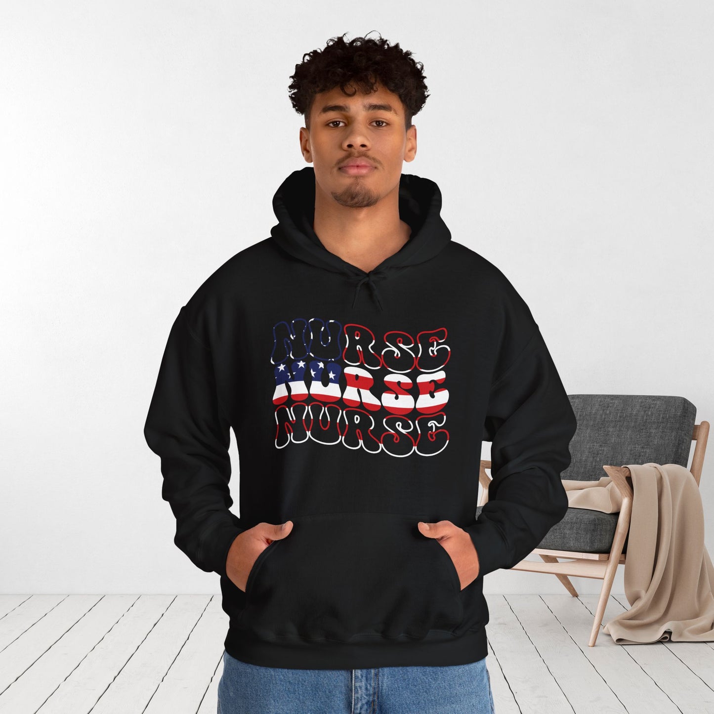 Groovy Patriotic Nurse Hoodie - 4th of July Nurse Hoodie