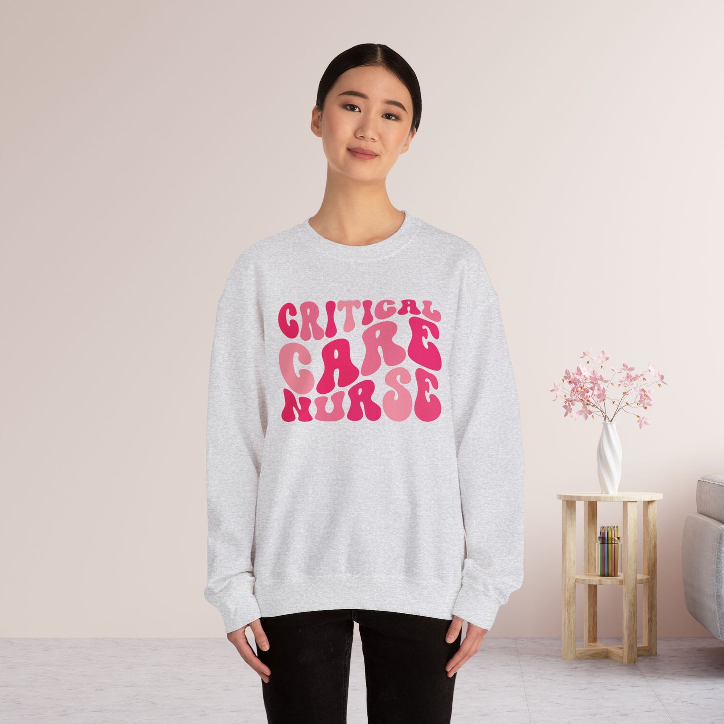 Groovy Pink Critical Care Nurse Crewneck Sweatshirt