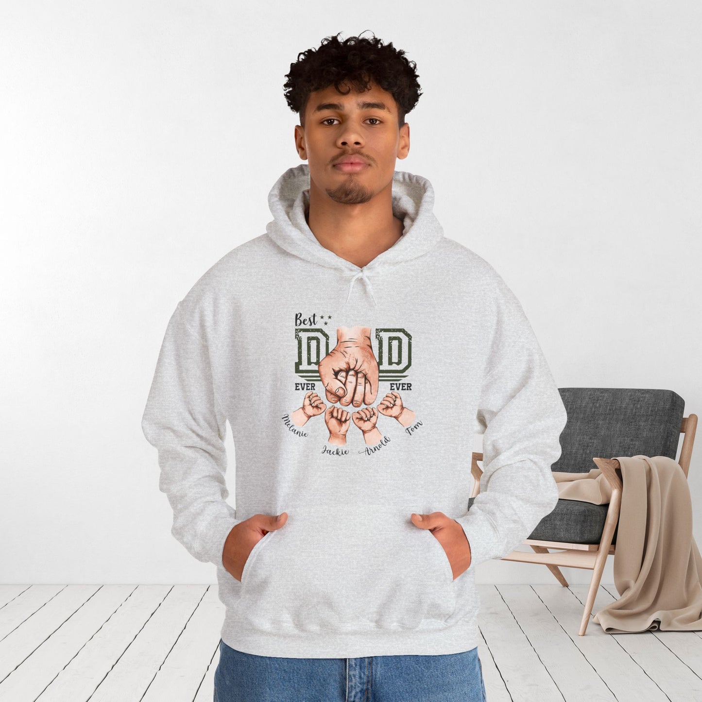 Custom Dad Hoodie with Kids Name - Personalized Gift for Dad