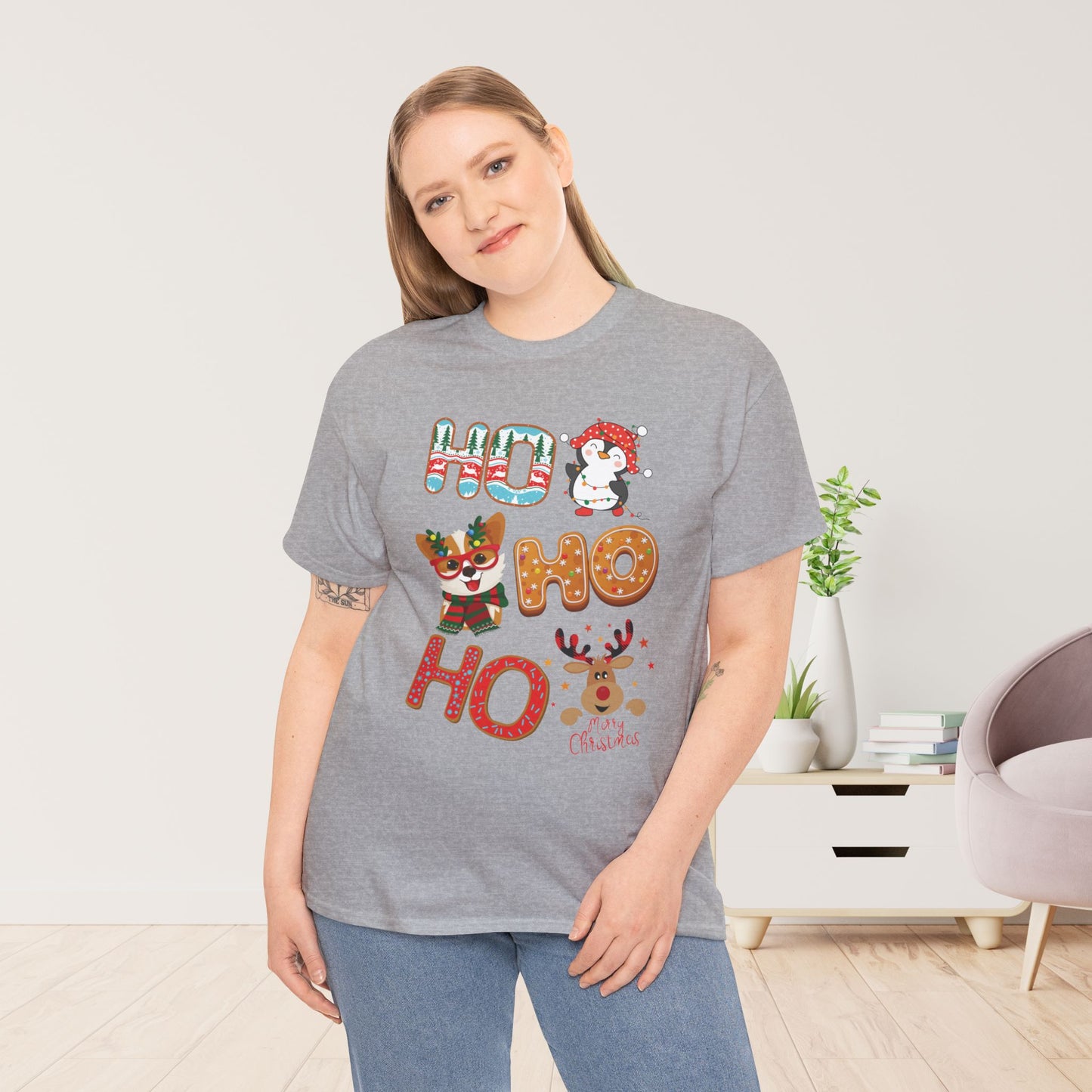 Ho Ho Ho Christmas Shirt - Matching Family Christmas Heavy Cotton Tee