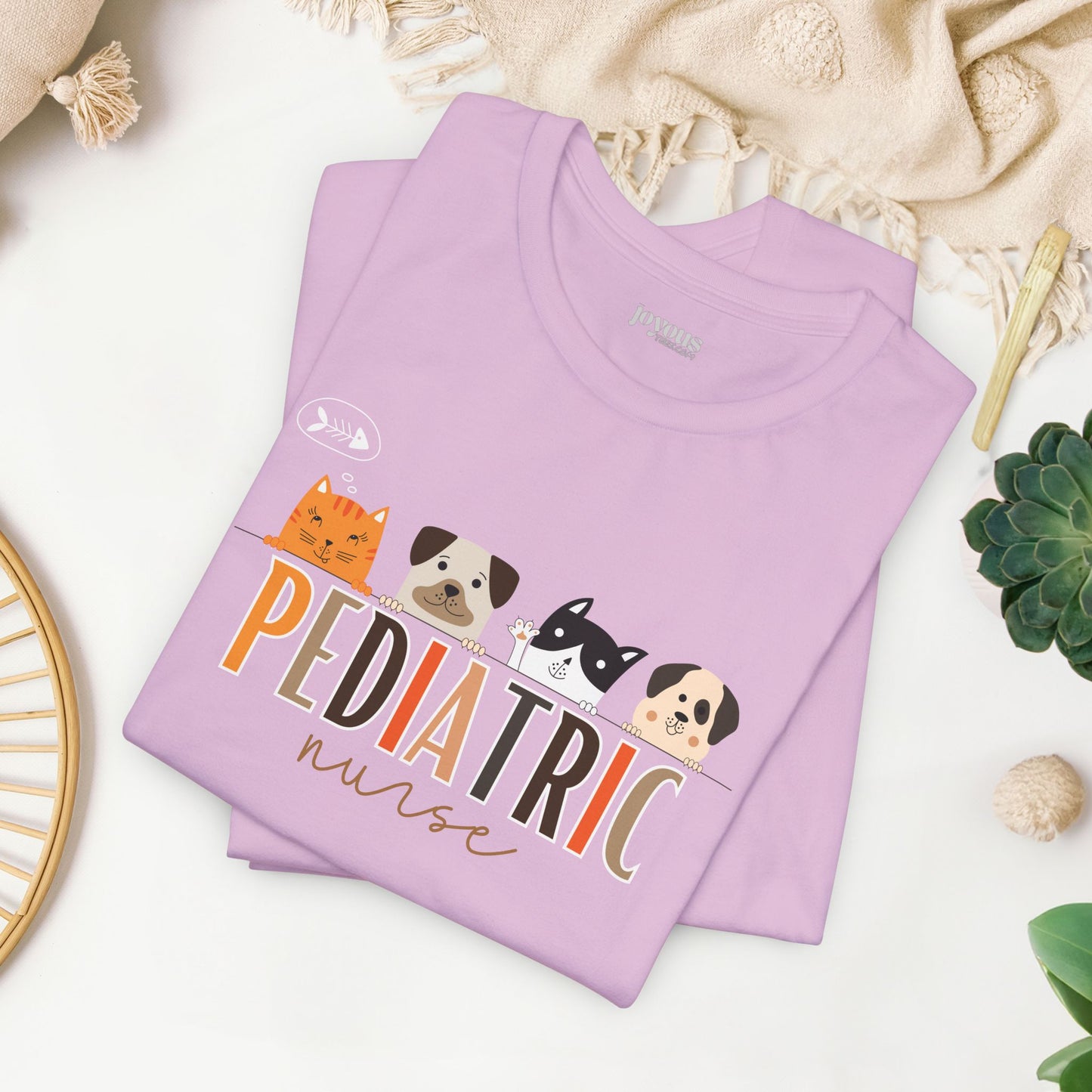 Cute Pediatric Nurse Soft Cotton Tee with Dogs and Cats for PEDS Nurse