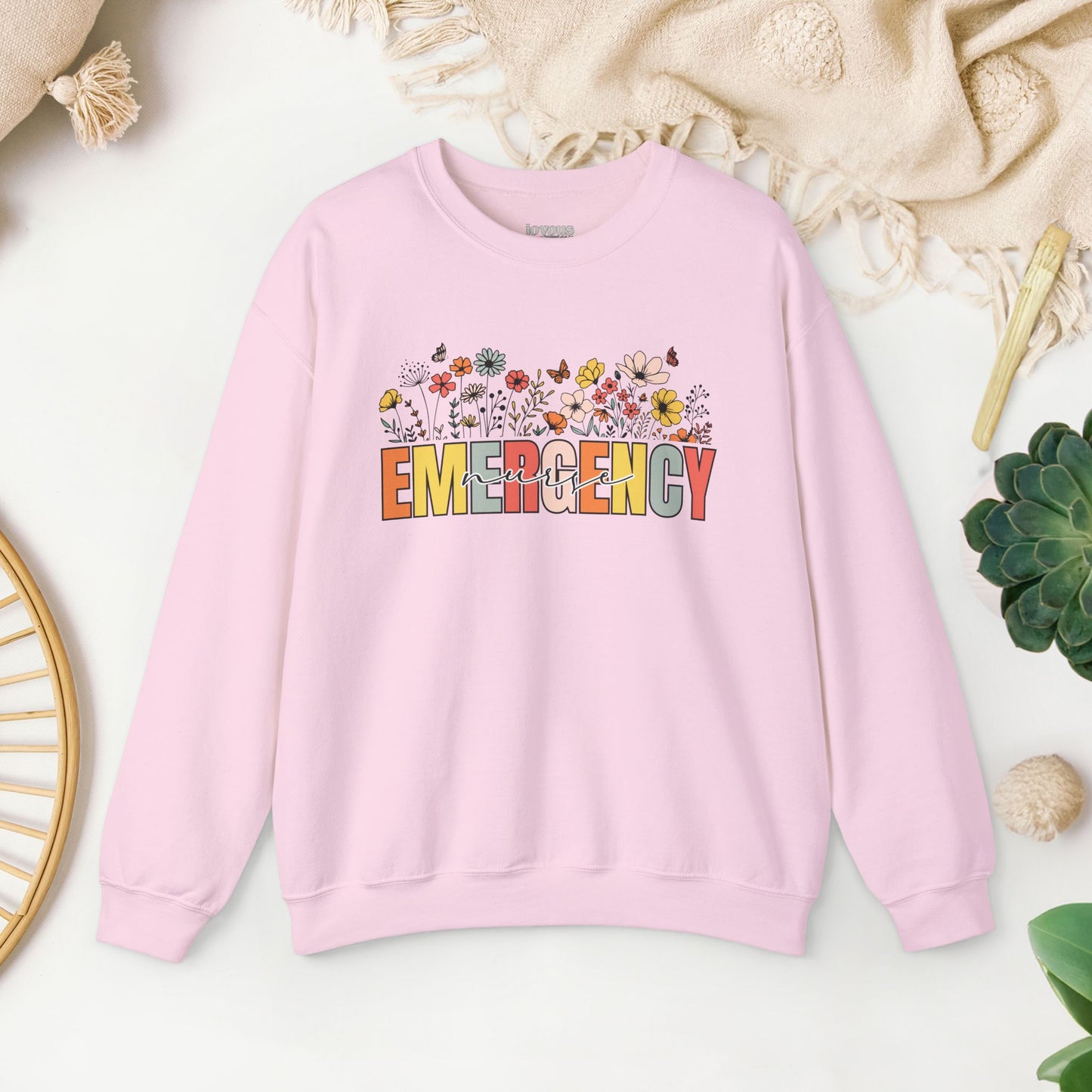 Emergency Nurse Sweatshirt with Spring Flowers for ER Nurse