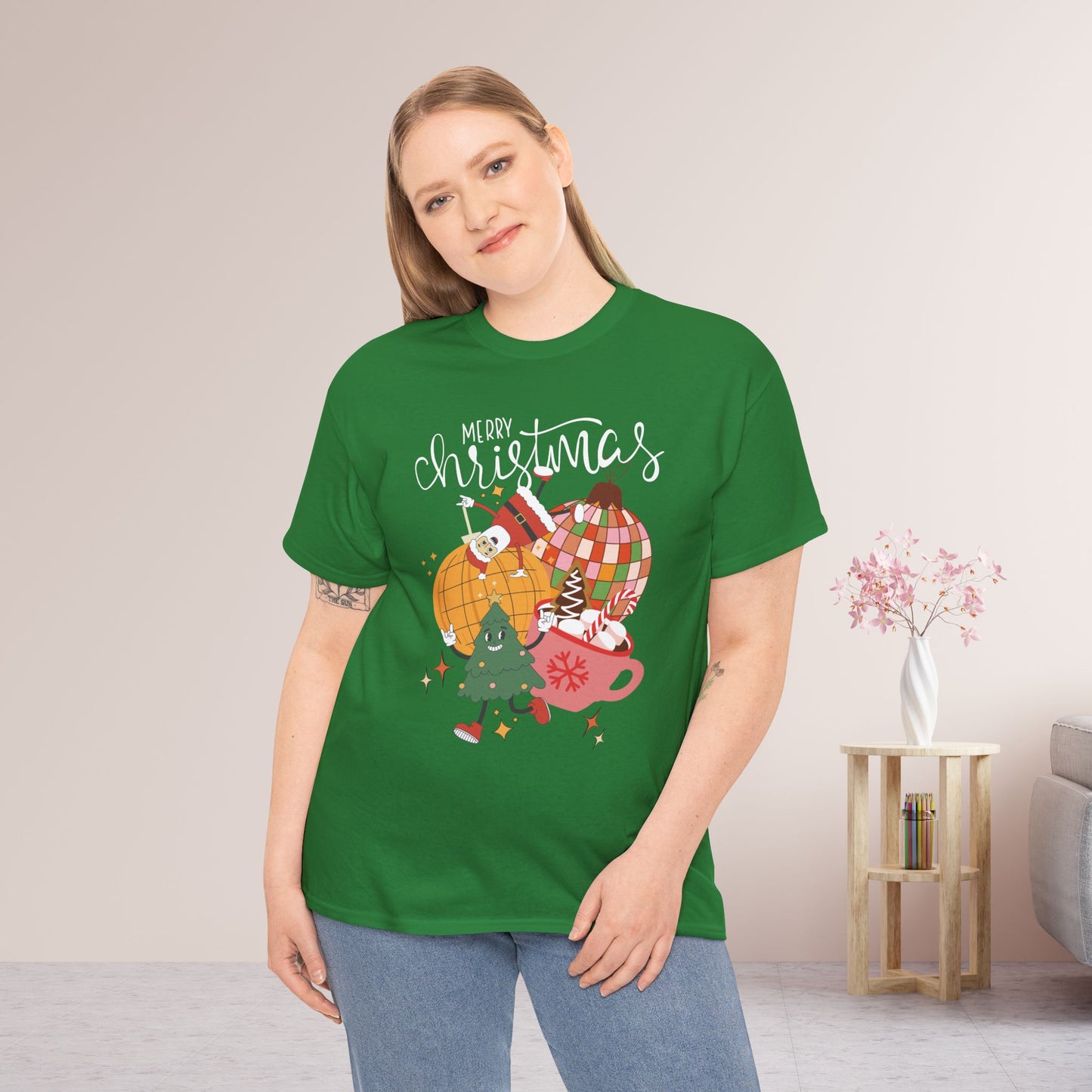 Merry Christmas Retro Ornament Shirt - Christmas Heavy Cotton Tee