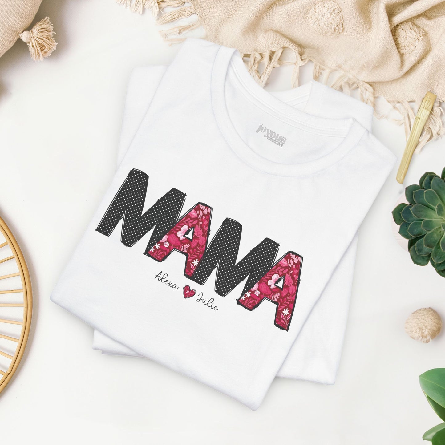 Custom Mama Soft Cotton Tee with Kids Names - Personalized Gift for Mom