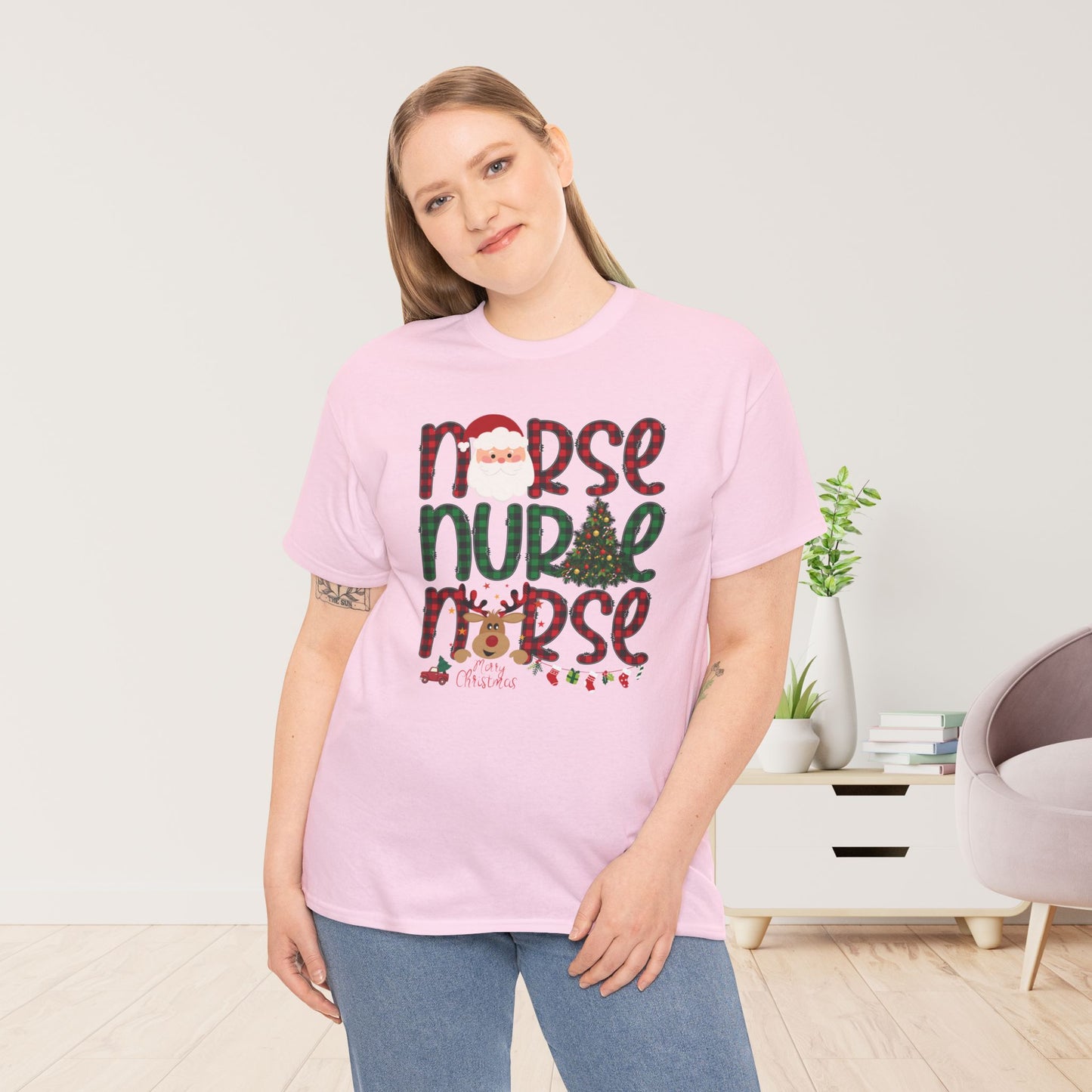 Plaid Christmas Nurse Heavy Cotton Tee