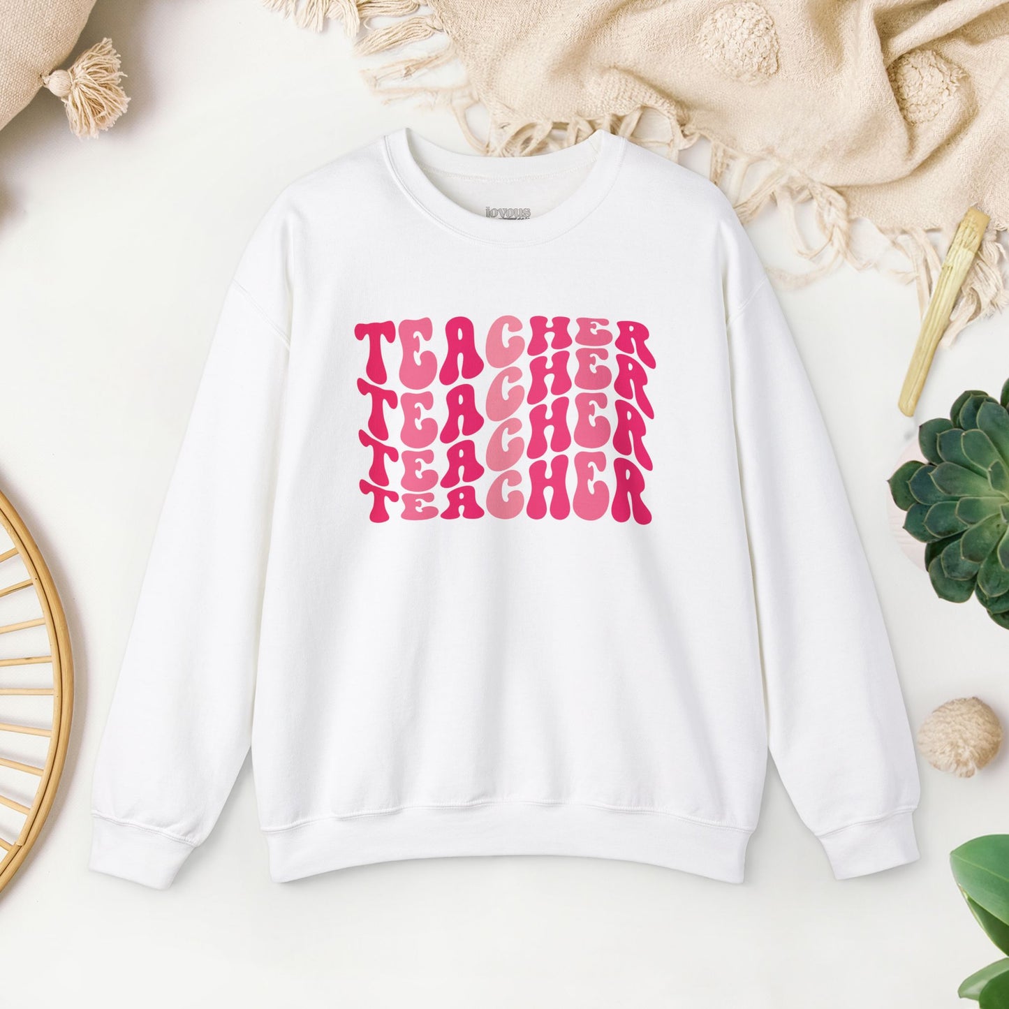 Groovy Hot Pink Teacher Sweatshirt for School Teachers