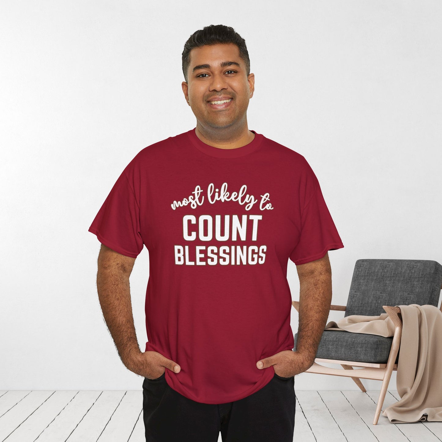 Funny Thanksgiving Shirt - Most Likely to Count Blessings Heavy Cotton Tee