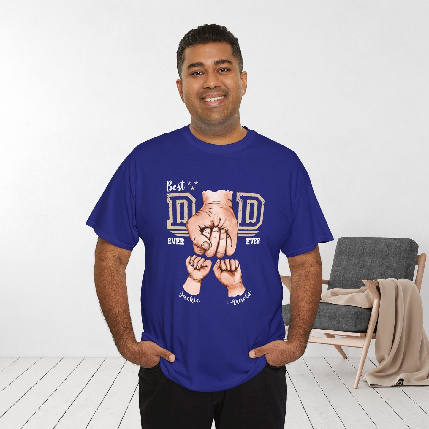 Custom Dad Heavy Cotton Tee with Kids Name - Personalized Gift for Dad