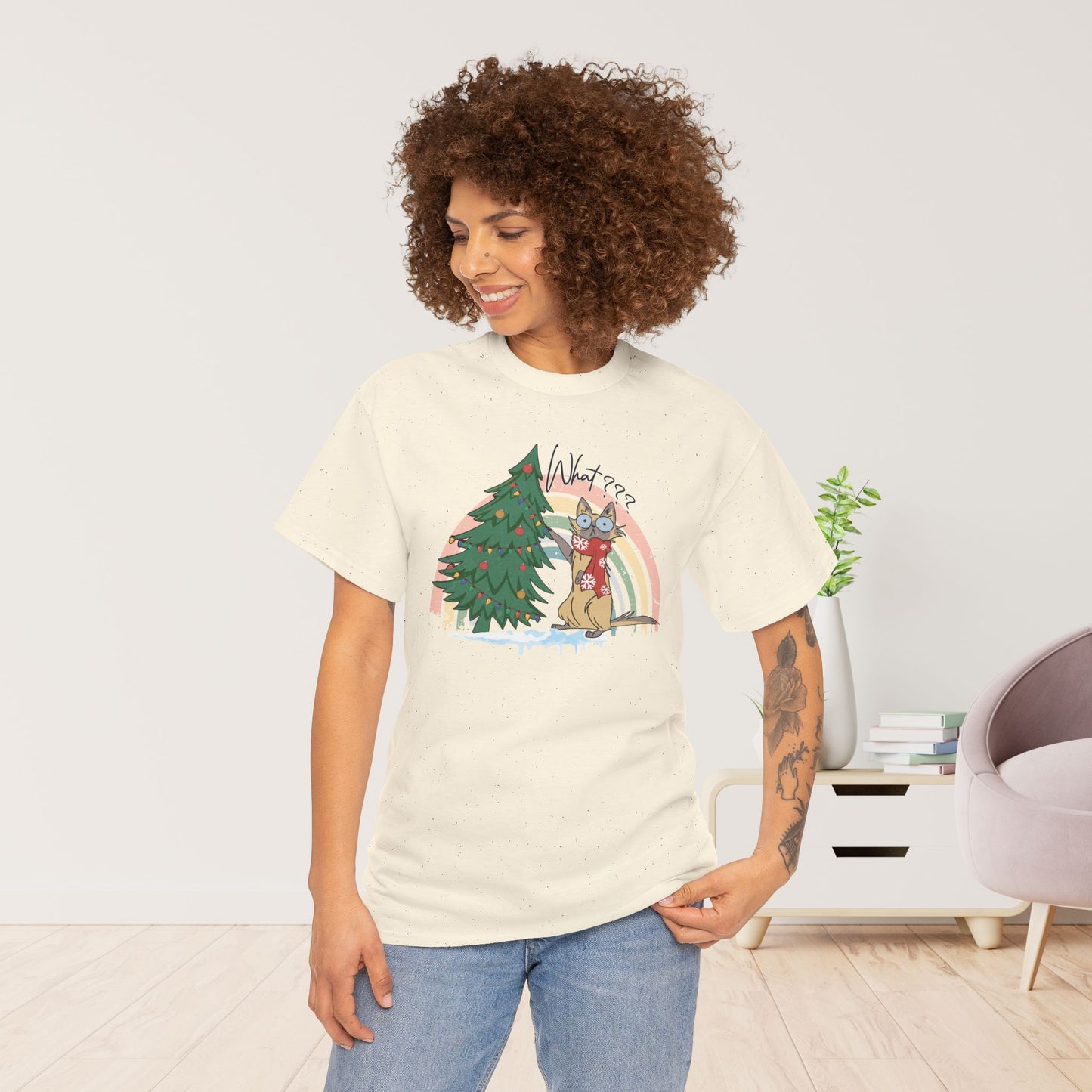 What??? Funny Cat Christmas Heavy Cotton Tee - Cat Lovers Christmas Gift