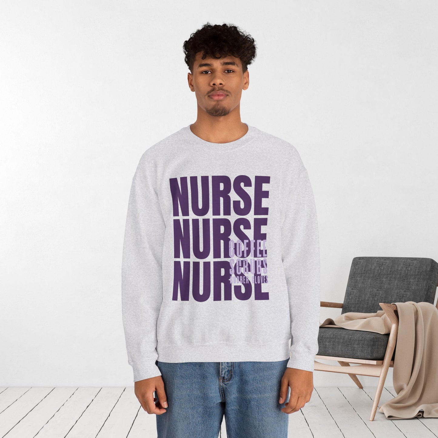 Purple Nurse Sweatshirt - Coffee Scrubs Rubber Gloves Shirt