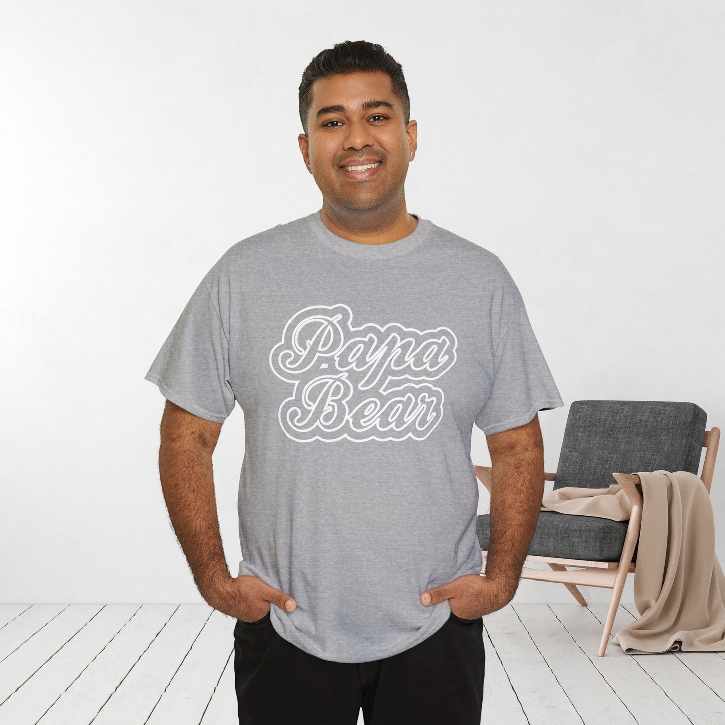 Papa Bear Heavy Cotton Tee - Gift for Dad for Father's Day