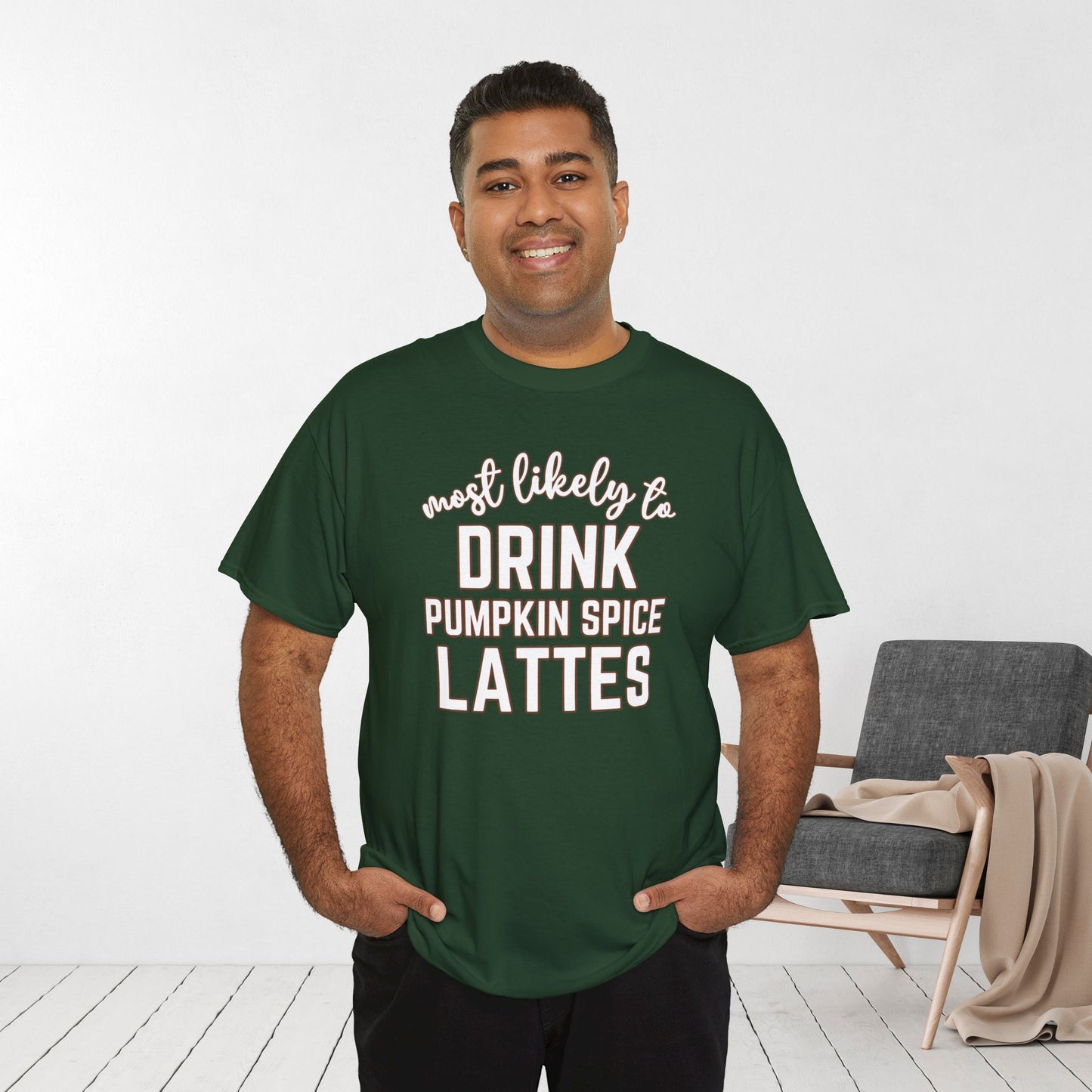 Funny Thanksgiving Shirt - Most Likely to Drink Pumpkin Spice Lattes Heavy Cotton Tee