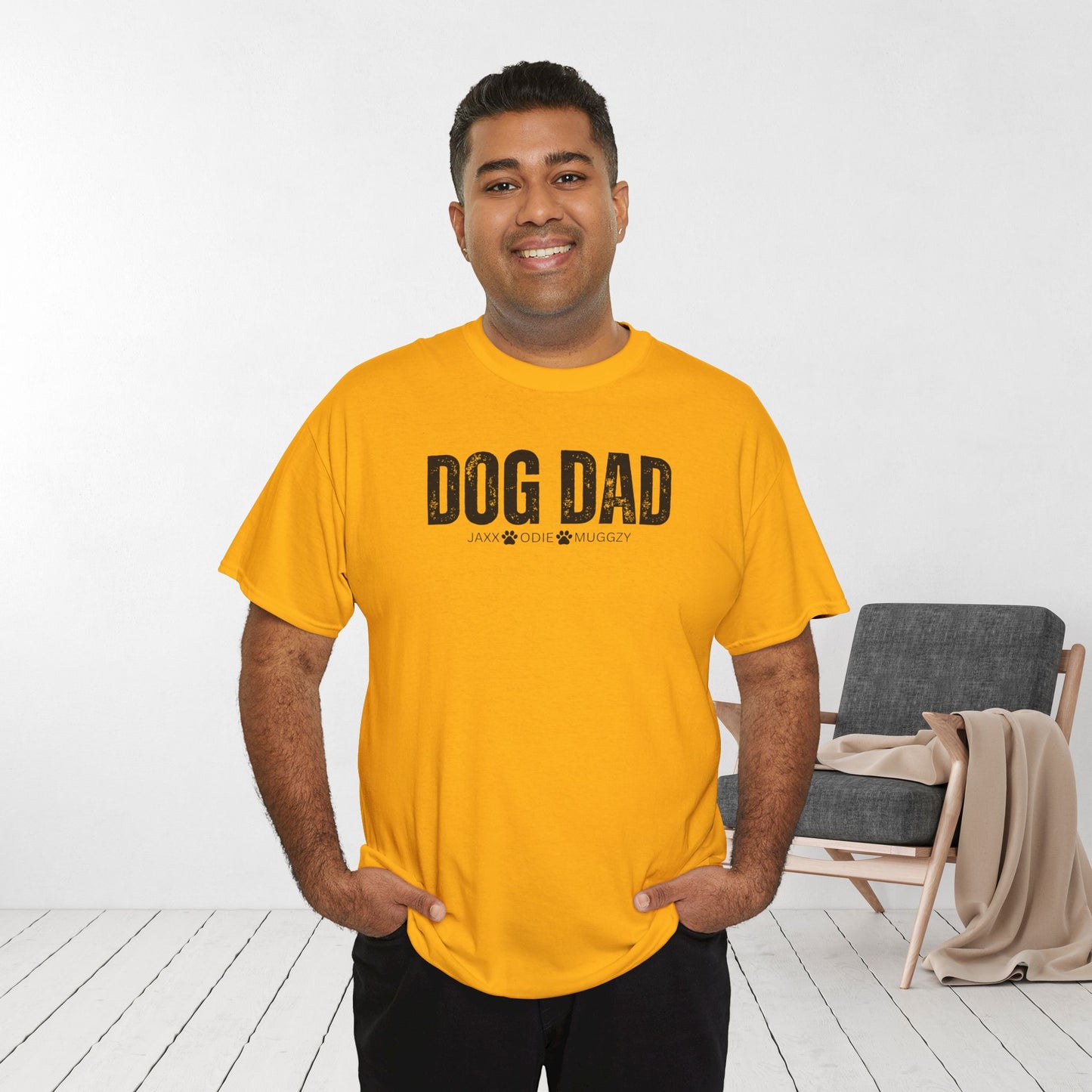 Custom Dog Dad Heavy Cotton Tee with Dogs Name - Personalized Dog Lover Gift