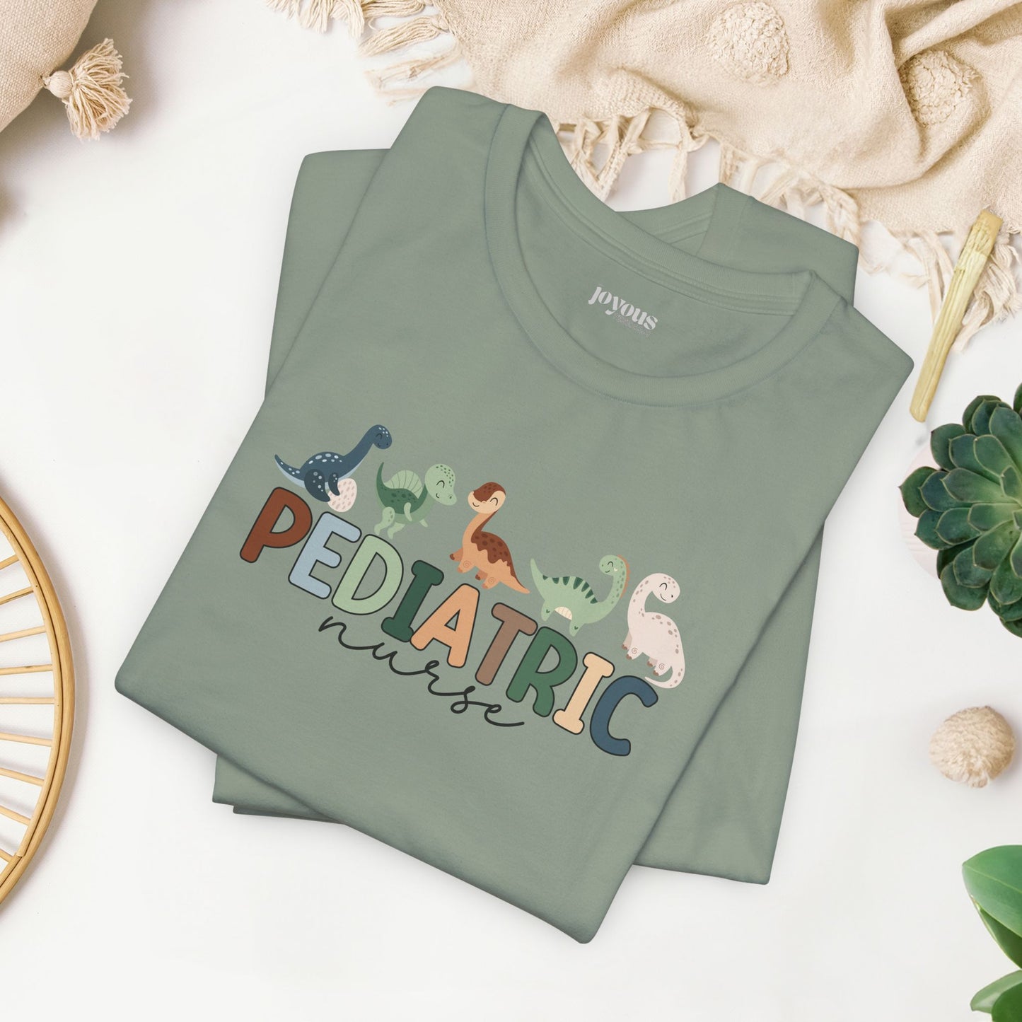 Cute Pediatric Nurse Soft Cotton Tee with Dinosaurs