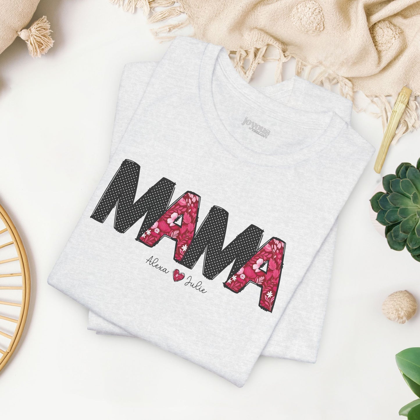 Custom Mama Soft Cotton Tee with Kids Names - Personalized Gift for Mom