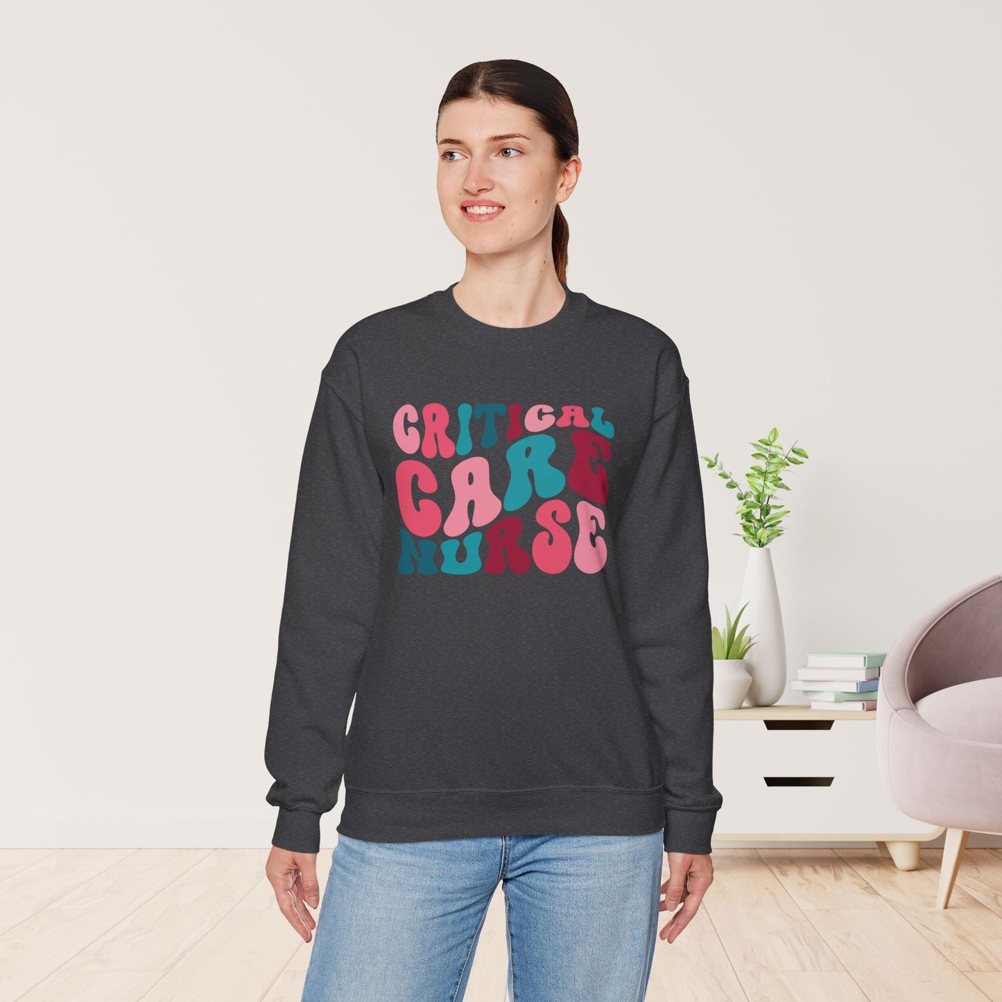 Groovy Colorful Critical Care Nurse Crewneck Sweatshirt