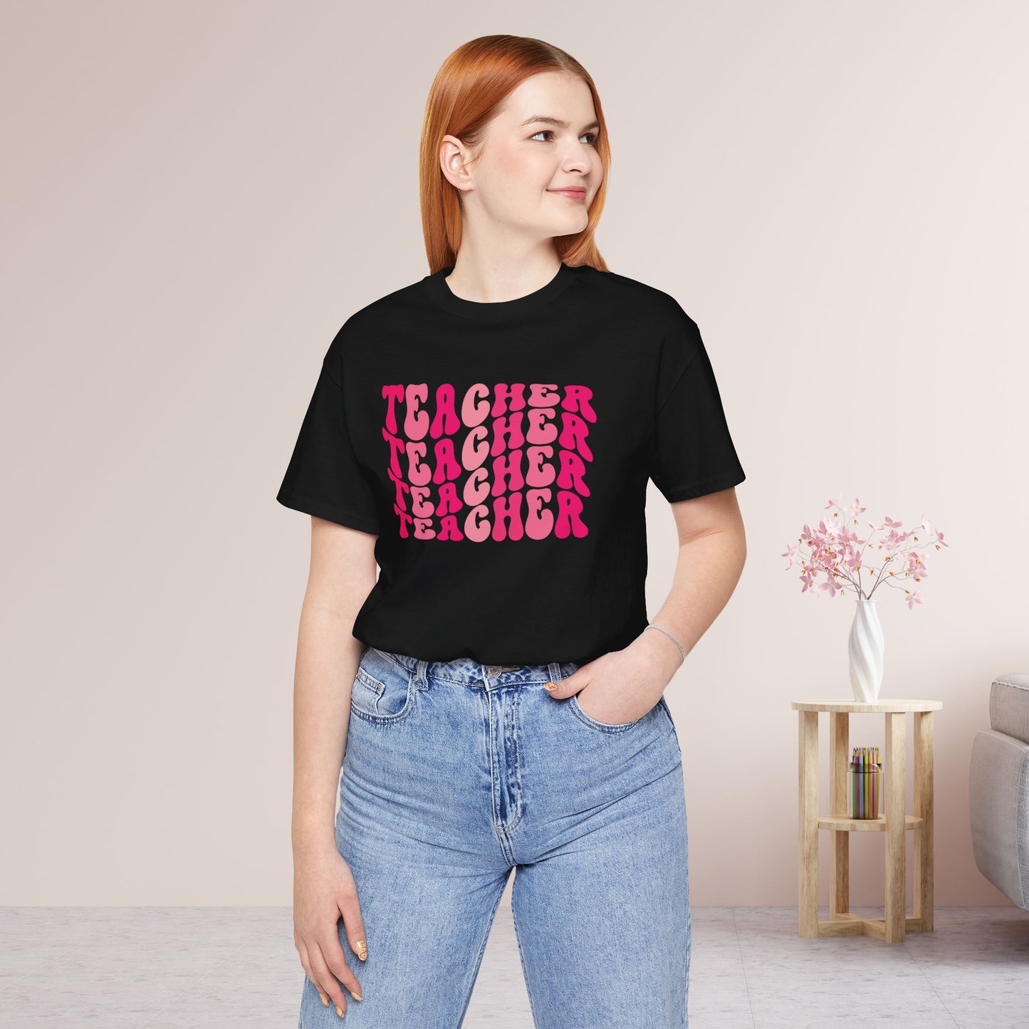 Groovy Pink Teacher Soft Cotton Tee for School Teachers