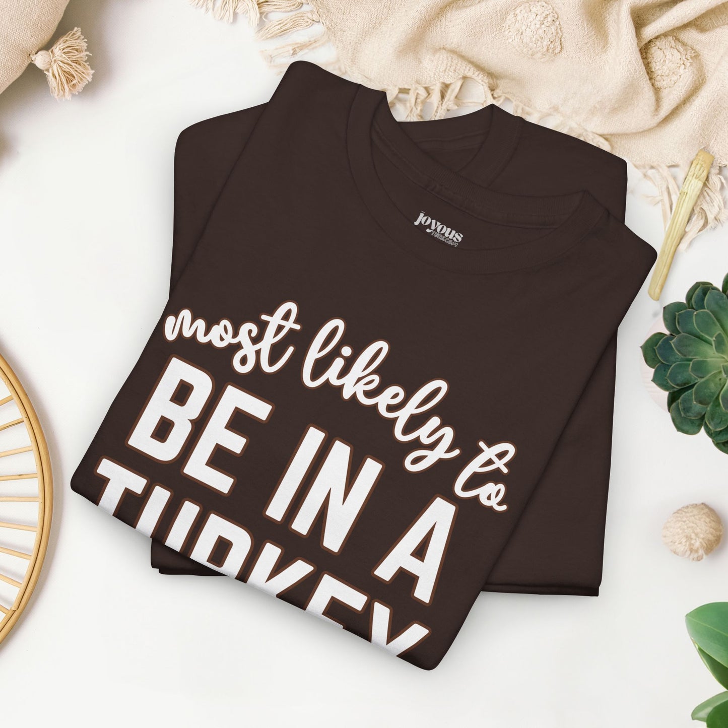 Funny Thanksgiving Shirt - Most Likely to Be in a Turkey Coma Heavy Cotton Tee