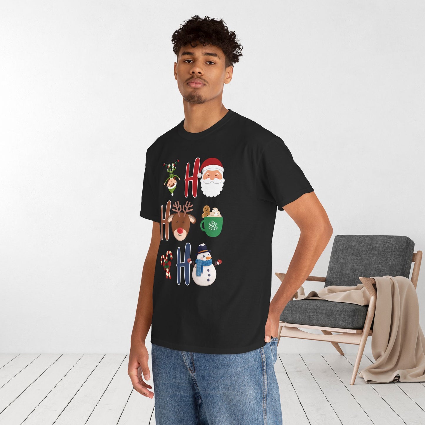 Ho Ho Ho Christmas Shirt - Matching Family Christmas  Heavy Cotton Tee