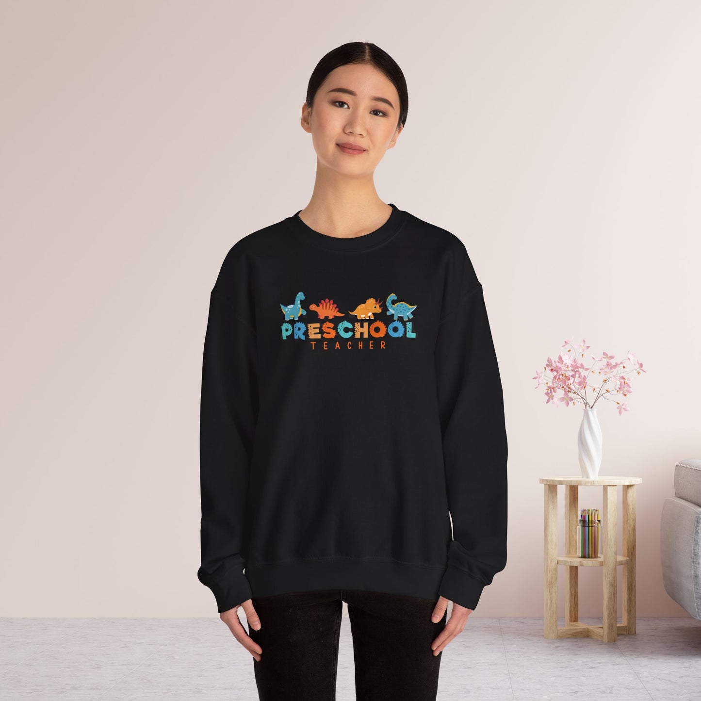 Preschool Teacher Sweatshirt with Cute Dinosaurs